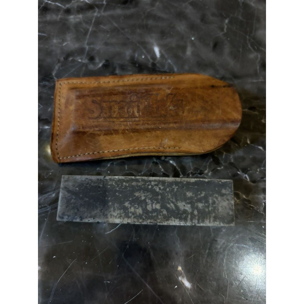 Smith's 4" Knife Sharpening Stone with Leather Sheath Vintage